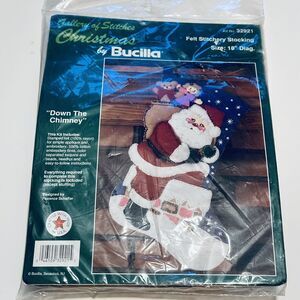 Vintage Bucilla Felt Applique Christmas Stocking Kit DOWN THE CHIMNEY 18"  32921